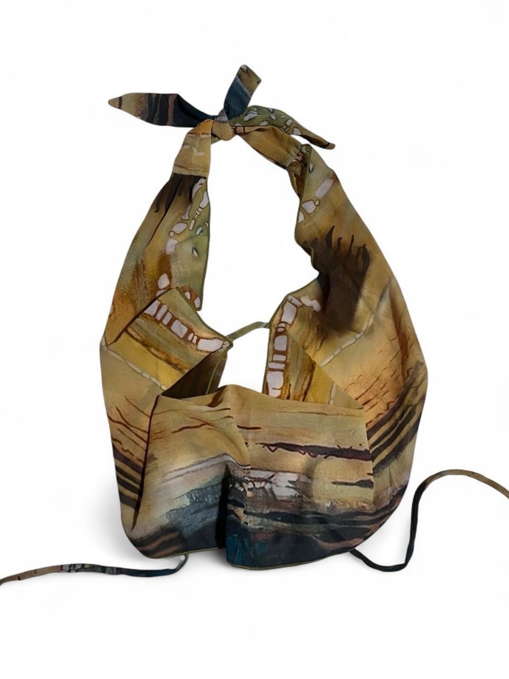 Tie-Back Crop Top in Olive Multi Print